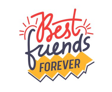 Best Friends Forever Hand Drawn Lettering for Friendship Day Greeting Card. Quote with Bright Letters and Sketchy Doodle Red Elements Isolated on White Background, Bff Concept. Vector Illustration clipart