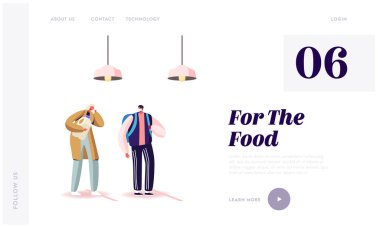 Market kuyruğunda Mesafe Çizgileri İniş Şablonu ile Karakterler Duruyor. Öksüren Kadın Müşteriler, Covid19 Salgını sırasında Ürün Satın Alırlar, Virüs Yayılır. Çizgi film İnsanları Vektör İllüstrasyonu