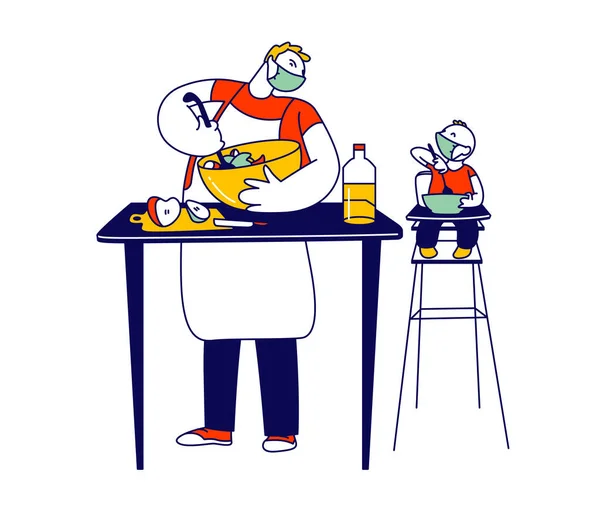 행복 한 가족 성격의 소유자. Father in Medical Mask Cook Dinner on Kitchen with Baby Son sit in High Chair. 《 뉴욕 타임스 》 ( 영어 ). Covid19 Quarantine Sparetime and Home Duties 소속이다. 비유적 인 사람들을 소개 함 — 스톡 벡터