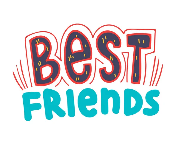 Banner Best Friends με Τυπογραφία. Bff Concept για τη Διεθνή Ημέρα Φιλίας, School Sticker με Doodle Elements απομονωμένα σε λευκό φόντο. Αφίσα φιλίας ή σήμα. Εικονογράφηση διανύσματος — Διανυσματικό Αρχείο