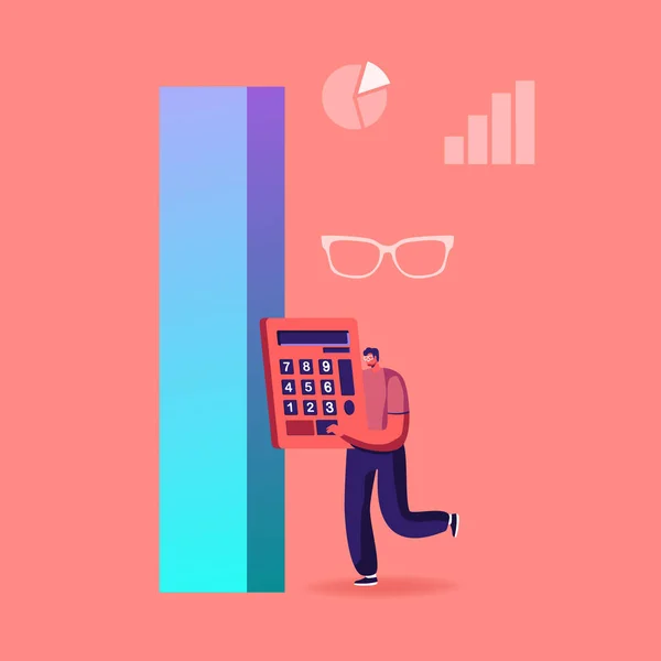 Concept de statistique scientifique ou de vérification. Administrateur, homme d'affaires, inspecteur financier ou secrétaire Rapport d'établissement des caractères Calcul du solde, vérification des calculs de données. Illustration vectorielle de bande dessinée — Image vectorielle