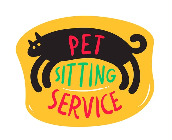 Pets Sitting Service Banner with Cute Black Kitten and Creative Typography (dalam bahasa Inggris). Poster Perawatan Anak Hewan Desain Sederhana - Stok Vektor