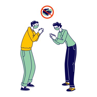 Male Characters Clap Hands Greeting Each Other Instead of Handshake. Friends or Colleagues clipart
