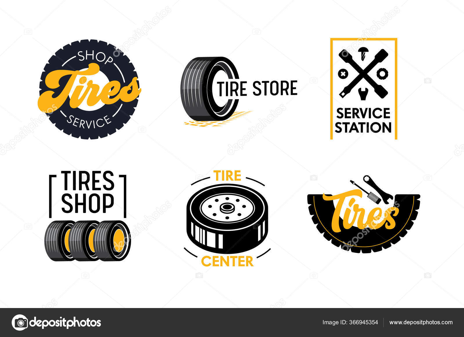 Reifen Shop und Dienstleistungen Icons Set. Plakat mit Autoreifen