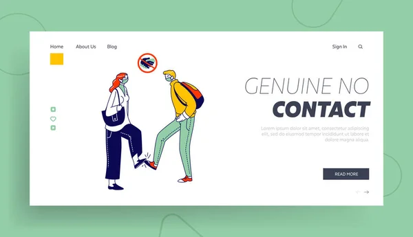 Přátelé nebo kolegové Alternativní Non-contact Pozdrav během Koronavirus Epidemic Landing Page Template — Stockový vektor