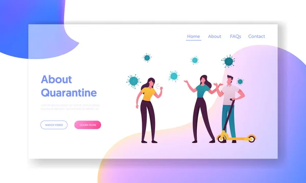 Social Distancing Violation Landing Page Template (em inglês). Personagens se comunicando na rua durante Covid19 Pandemia — Vetor de Stock