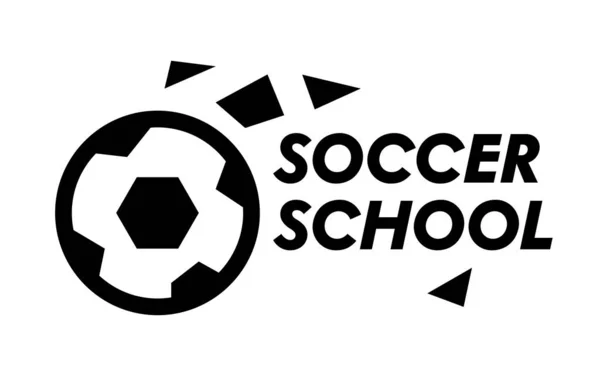 Fotboll School Banner, Professional Sports Education Label, kreativ ikon eller bricka med fotbolls boll och typografi isolerad på vit bakgrund. Enfärgad Sport Klasser Symbol. Vektor Illustration — Stock vektor