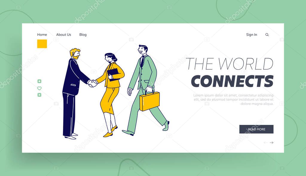 Good Deal, Business Travel Landing Page Template. Partners Handshaking, Businesspeople Characters Meeting for Project Discussion, Shaking Hand Agreement, Partnership. Linear People Vector Illustration