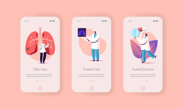 Pulmonoloji Flüorografik İnceleme, Akciğerler X-ray Mobil Uygulama Sayfası Ekran Şablonu. Küçük Doktor Karakterleri Tarama Görüntü Kavramında Araştırma Patolojisi. Çizgi film İnsanları Vektör İllüstrasyonu — Stok Vektör