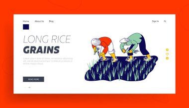 Workers in Thai or China Working on Field Landing Page Template. Farmers Characters Soaked with Water clipart