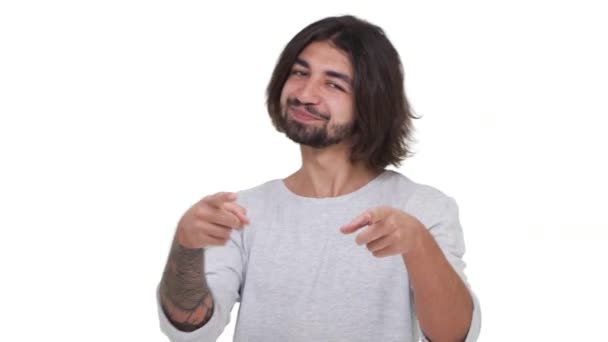 Longhaired Guy Doing Rap Gestures Isolated Over White Background