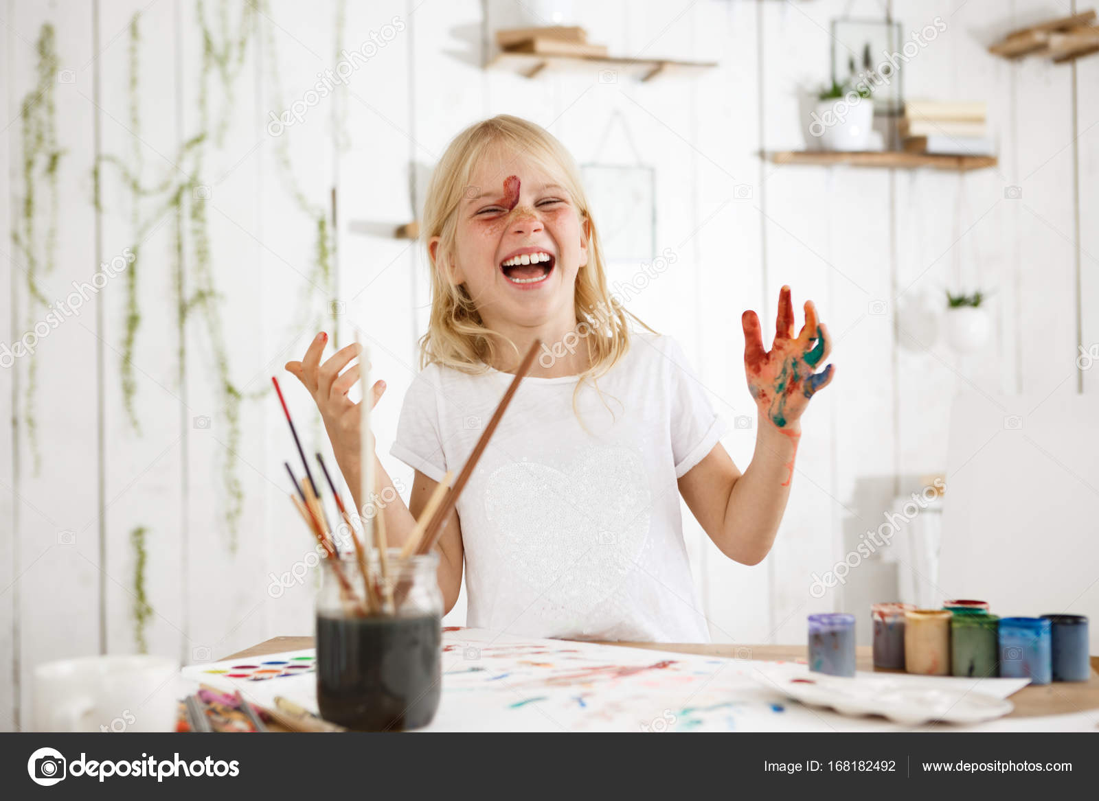 Blonde Hair Freckles Blue Eyes Laughing Charming Little Girl
