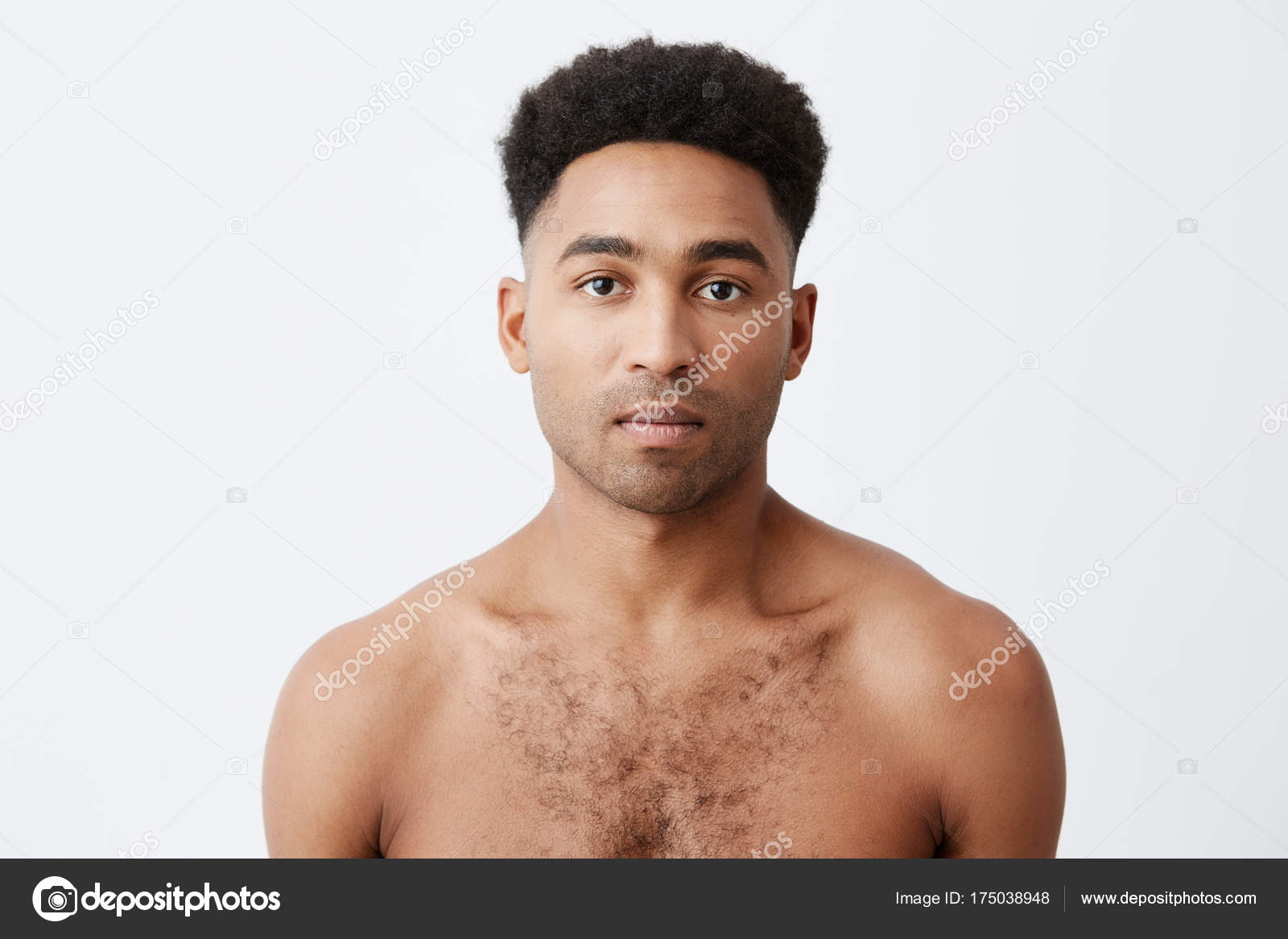 Waist Up Photo Portrait Of Serious Black Skinned Mixed Race