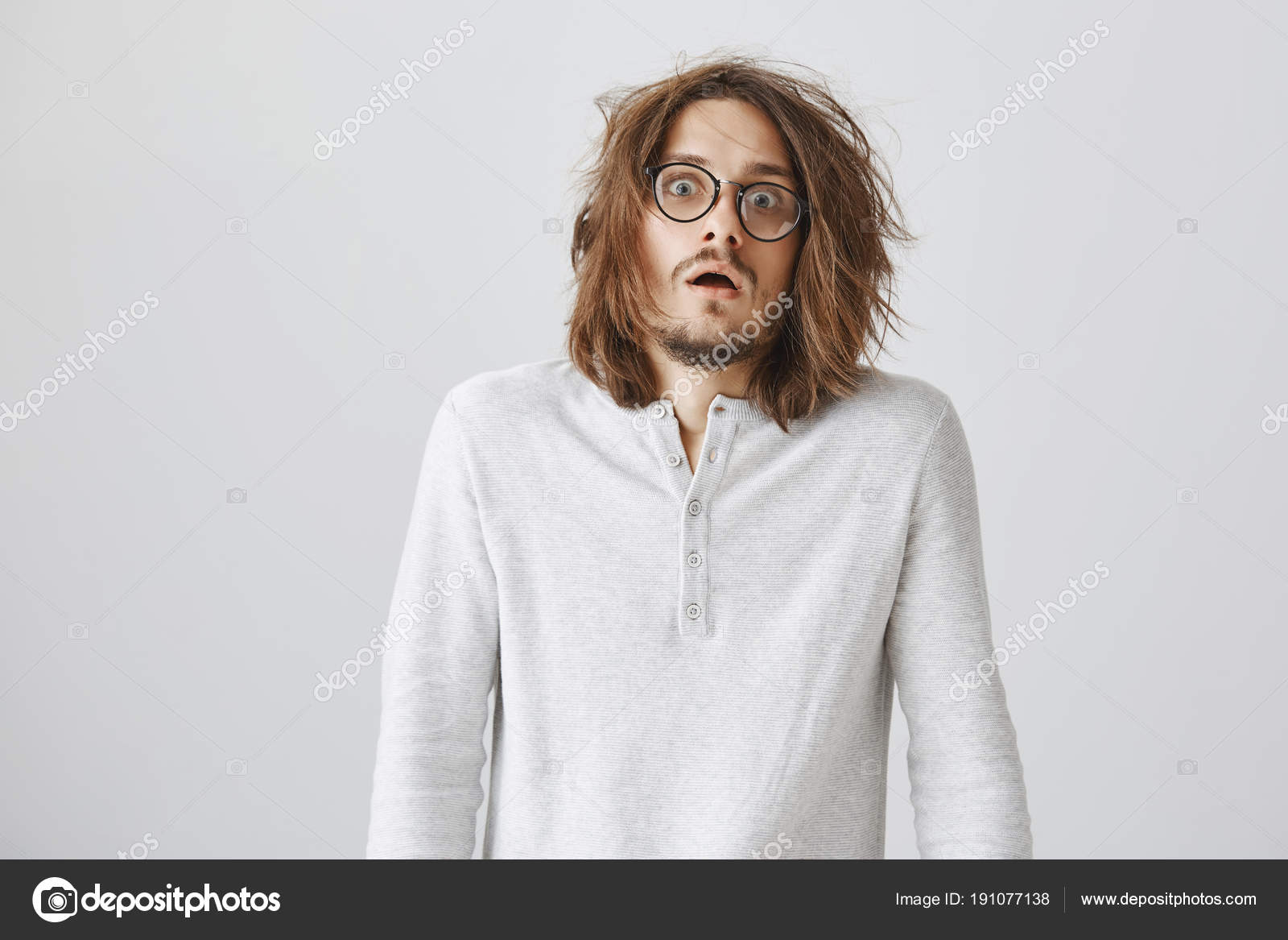 Hair Stand From Shock Portrait Of Good Looking European