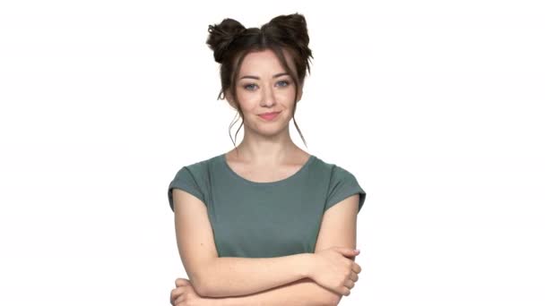 Portrait Of Adorable Woman With Two Buns Hairstyle Seducing And Flirting With Cute Smile Isolated Portrait Of Adorable Woman With Two Buns Hairstyle Seducing And Flirting With Cute Smile Isolated