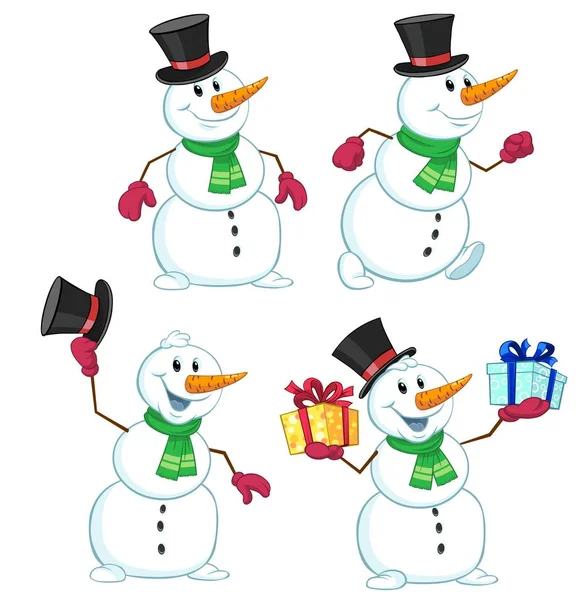 Bir çizgi film kardan adam elinde hediyelerle vektör çizim