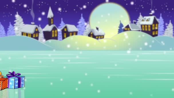 Dessin animé Père Noël sur patins attrape cadeaux 