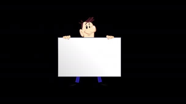 Cartoon Man Holding Blank Board Looped Animated Video Footage — ストック動画