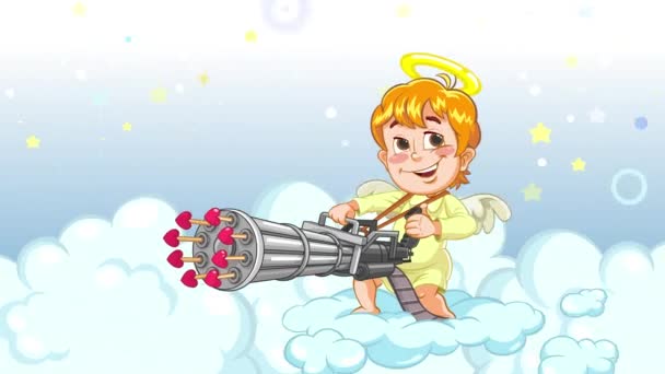 Cupid Shooting Love Arrows Looped Animation Cartoon Baby Angel Shooting — Stock Video