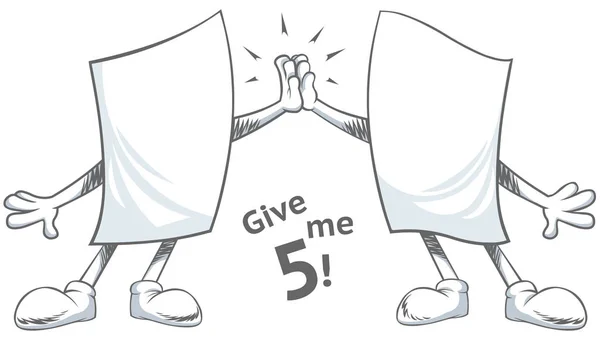 Daj Pięć Dwa Puste Postaci Kreskówek Papieru Dając Przybicie Piątka — Wektor stockowy