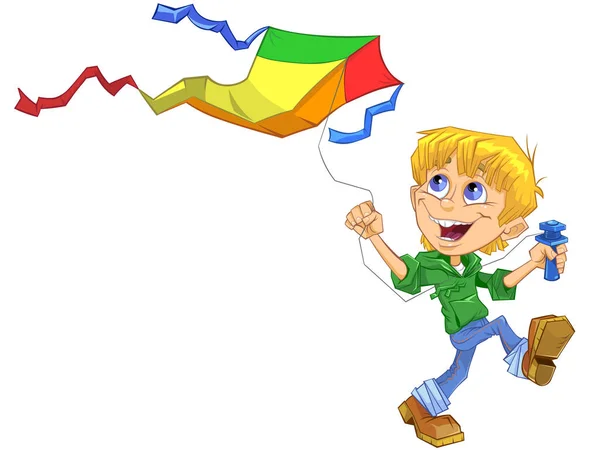 Beyaz arka planda uçurtması olan çocuk