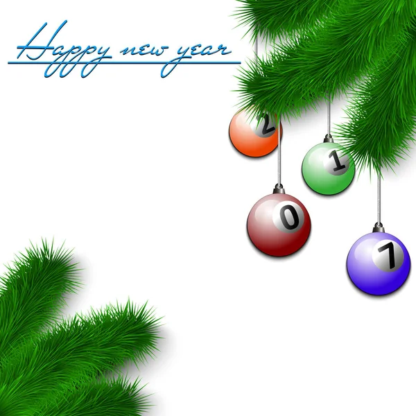 Boules de billard sur branche d'arbre de Noël — Image vectorielle