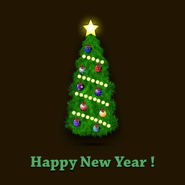 Felice anno nuovo e albero di Natale decorato — Vettoriale Stock