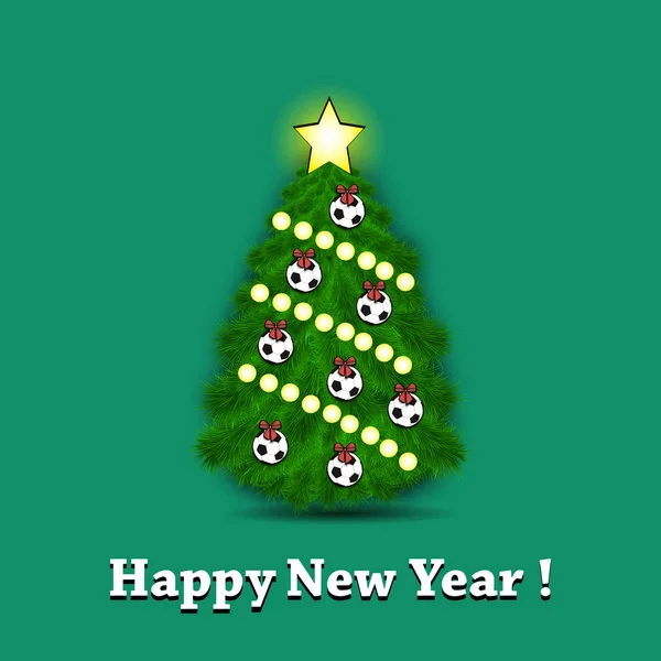 Christmas tree and soccer balls — Stock Vector