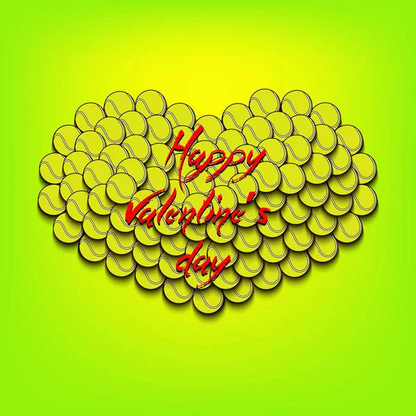 Día de San Valentín y Corazón de pelotas de tenis — Archivo Imágenes Vectoriales