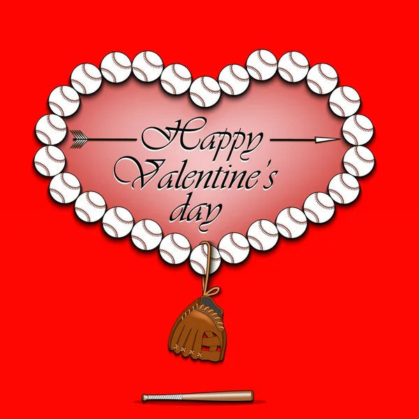 Saint Valentin et coeur de balles de baseball — Image vectorielle