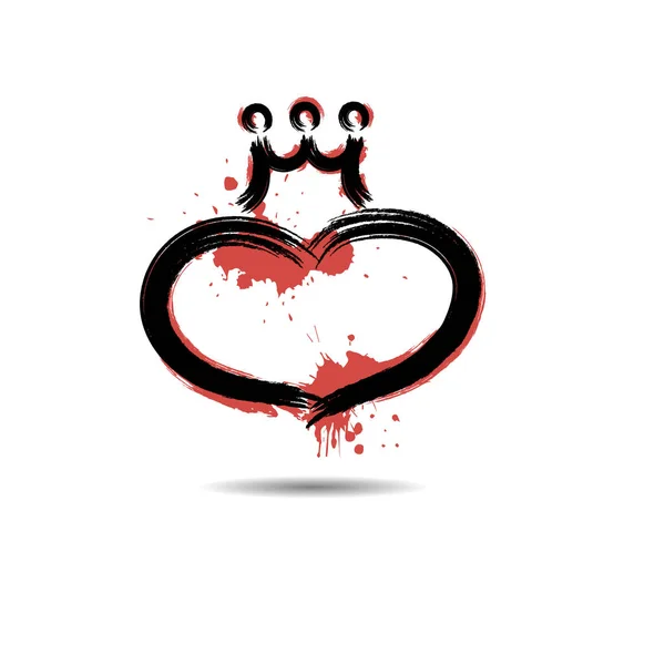 Abstraktes Herz mit Krone, handgezeichnet mit Fleckenfarbe — Stockvektor