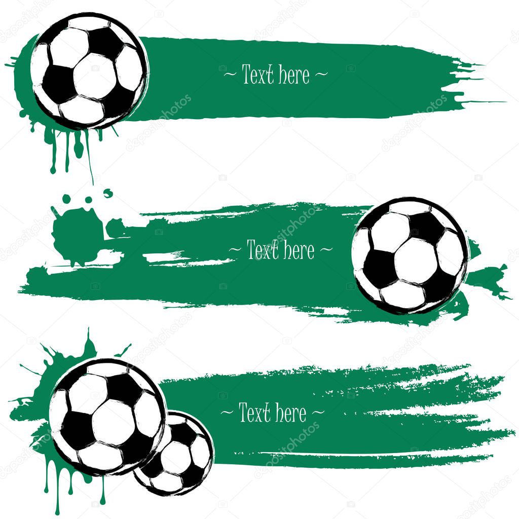 Set of hand drawn grunge banners with soccer bal