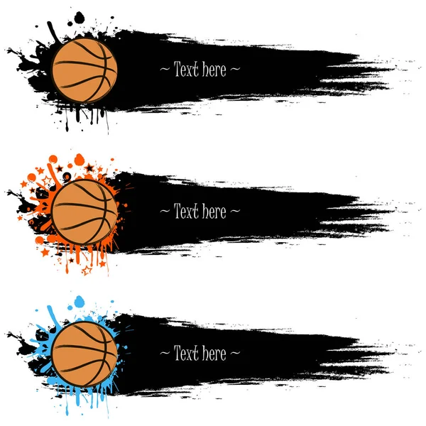 Set of hand drawn grunge banners with basketball — Stock Vector