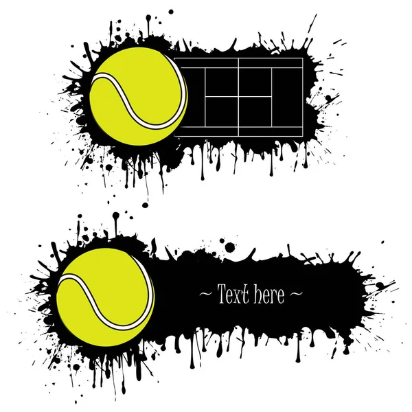 Ensemble de bannières grunge dessinées à la main avec balle de tennis — Image vectorielle