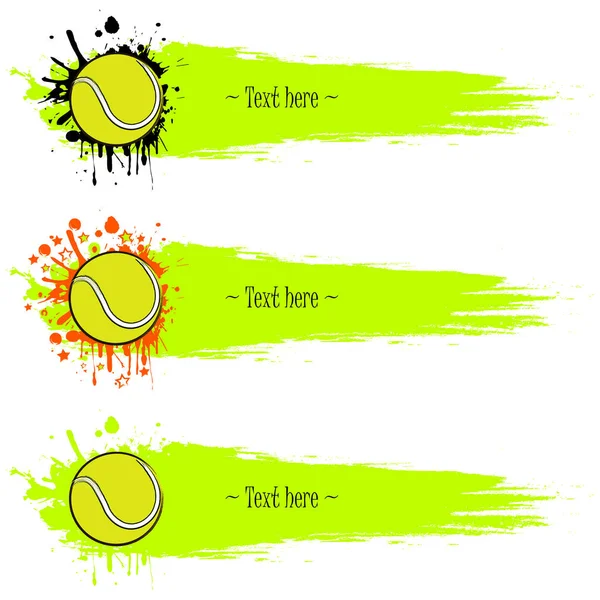 Conjunto de banners grunge desenhados à mão com bola de tênis — Vetor de Stock