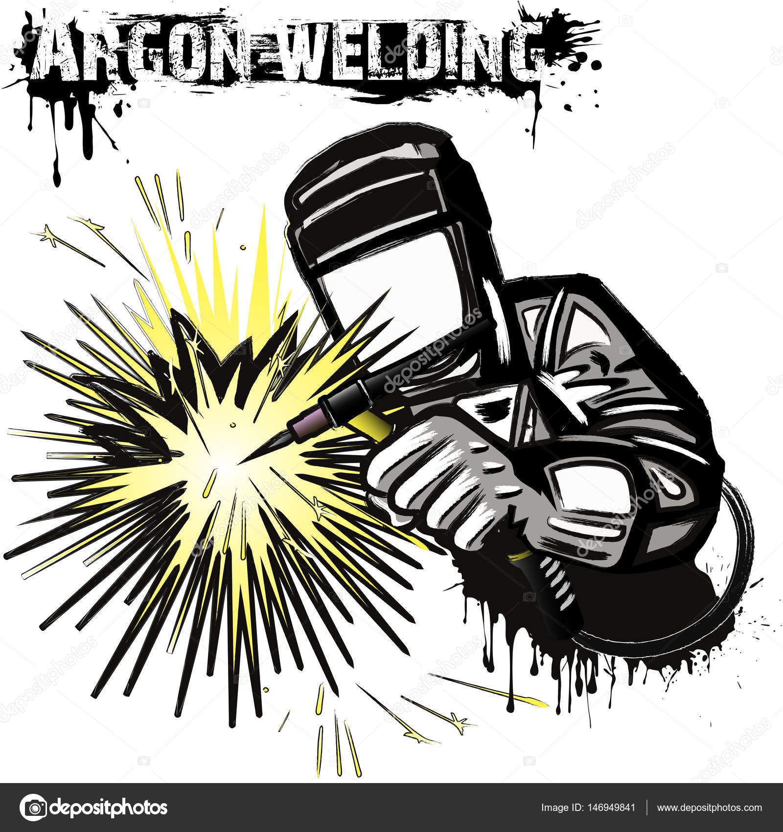 Welder in a mask performing argon welding of the metal Stock Vector by ...