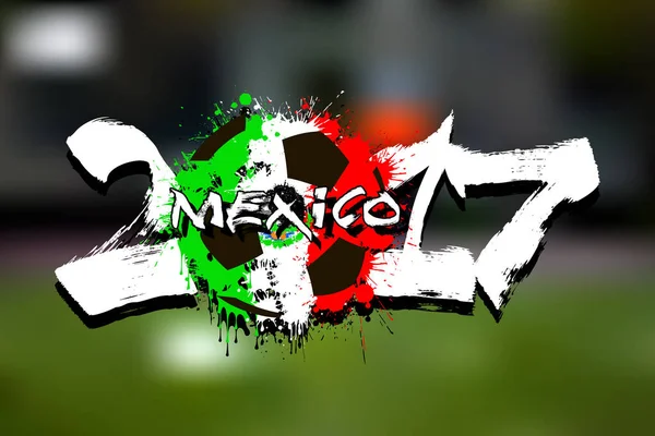 Número 2017 y pelota de fútbol pintada en los colores del México — Vector de stock