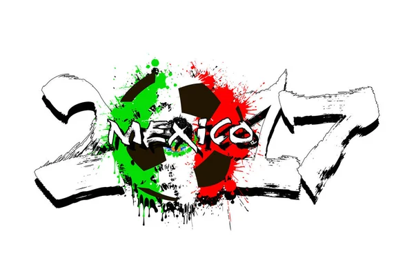 Sayı 2017 ve futbol topu Meksika renklerde boyanmış — Stok Vektör