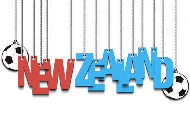 Banner yazıt Yeni Zelanda ve topu halatlar üzerinde asmak