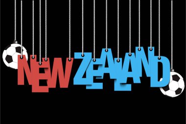 Banner yazıt Yeni Zelanda ve topu halatlar üzerinde asmak