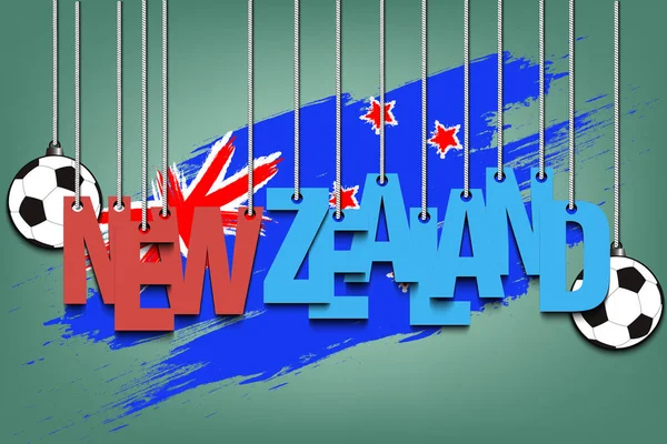 Banner nápis Nový Zéland a míč visí na lanech — Stockový vektor