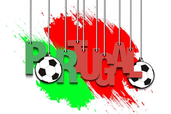 Banner Napis Portugalii i piłka powiesić na linach — Wektor stockowy