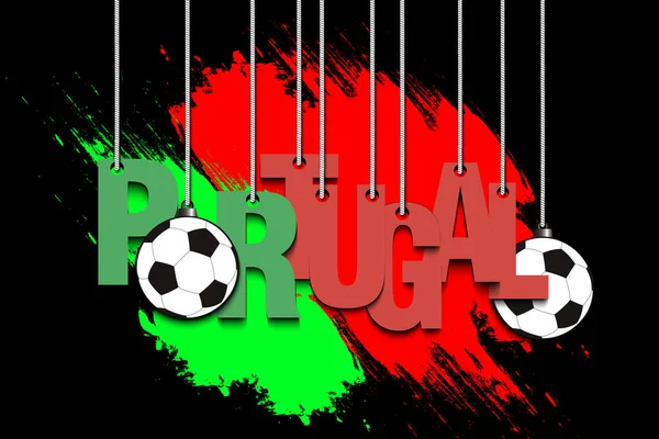 Banner nápis Portugalsko a míč visí na lanech — Stockový vektor