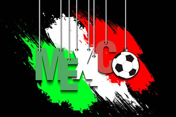 Banner nápis Mexiko a míč visí na lanech — Stockový vektor