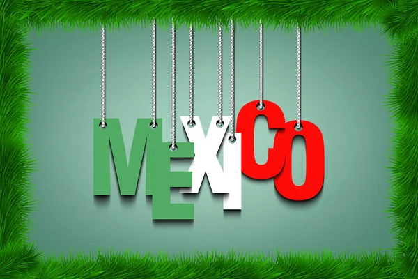 La palabra México cuelga de las cuerdas en marco de hierba — Vector de stock