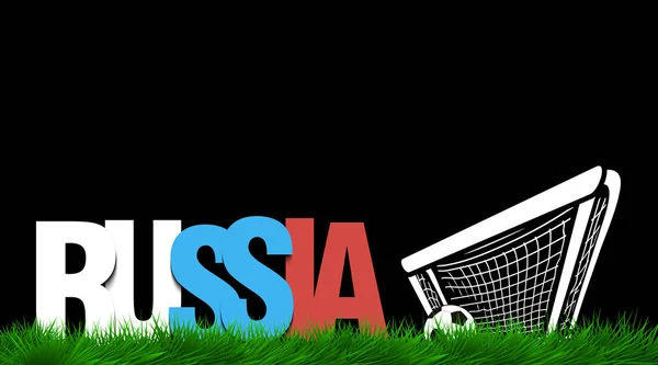 Word Rusland en voetbal bal in de poort op het gras. — Stockvector