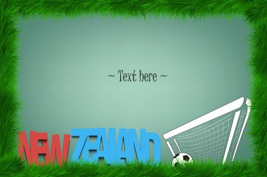 Bir çerçeve çimen word Yeni Zelanda ve kapıdaki bir futbol topu