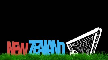 Gate civarındaki çimlerde word Yeni Zelanda ve futbol topu