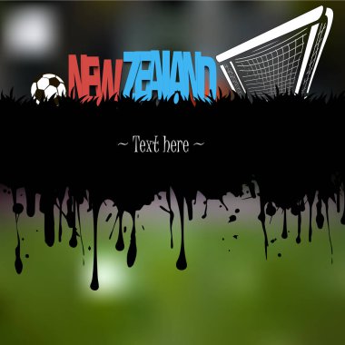 Grunge afiş suluboya mürekkep ve lekeleri dan. Bir futbol topu ve kapı ile Word Yeni Zelanda
