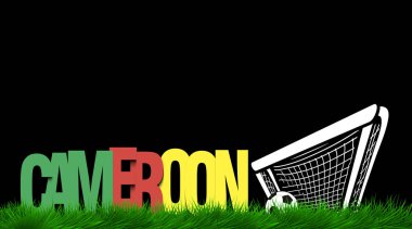 Kelime Kamerun ve futbol topu kapısında çimenlerin üzerinde